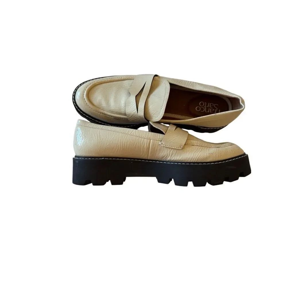 Franco Sarto Womens Beige Leather Round Toe Slip On Loafers Shoes Size 8.5